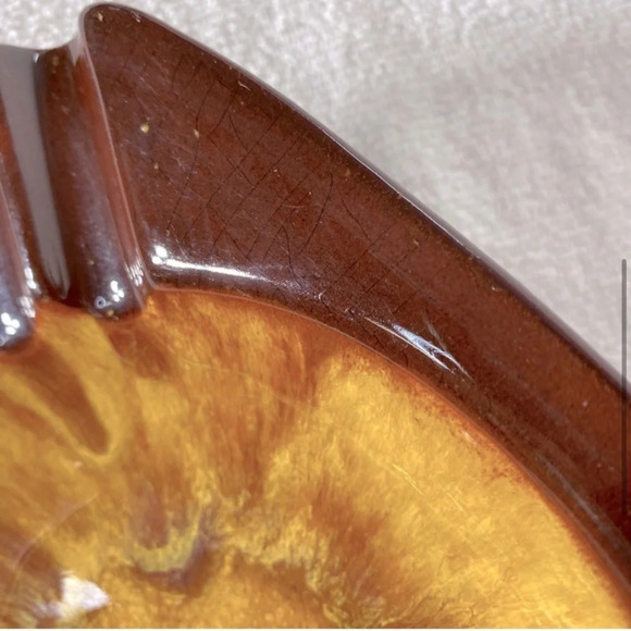 Vintage MCM Blue Mountain Pottery Canada Brown Yellow Ceramic Ashtray - Picture 5 of 14